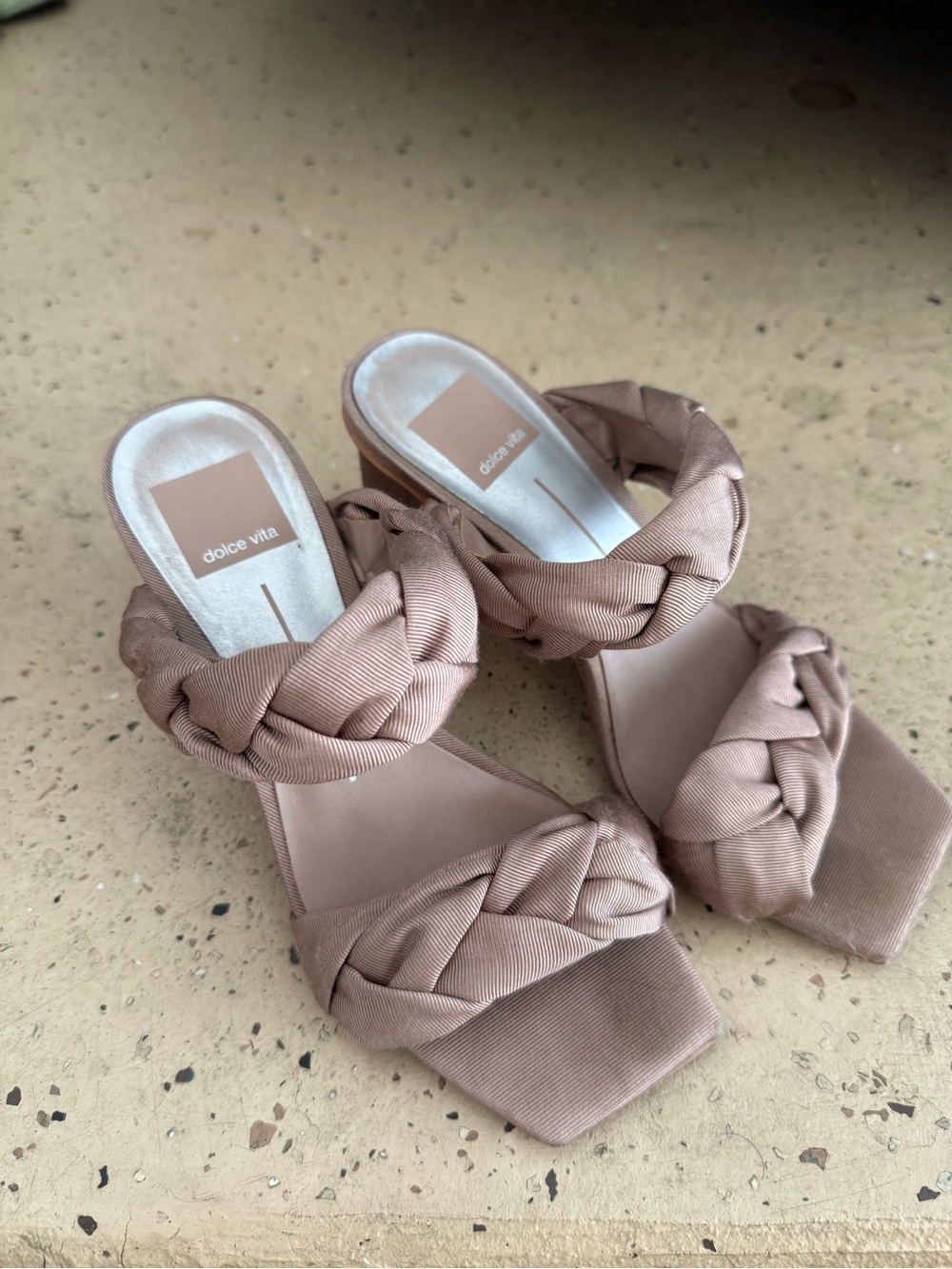 Dolce Vita Blush Taupe Braided Strap Block Heel Sandals